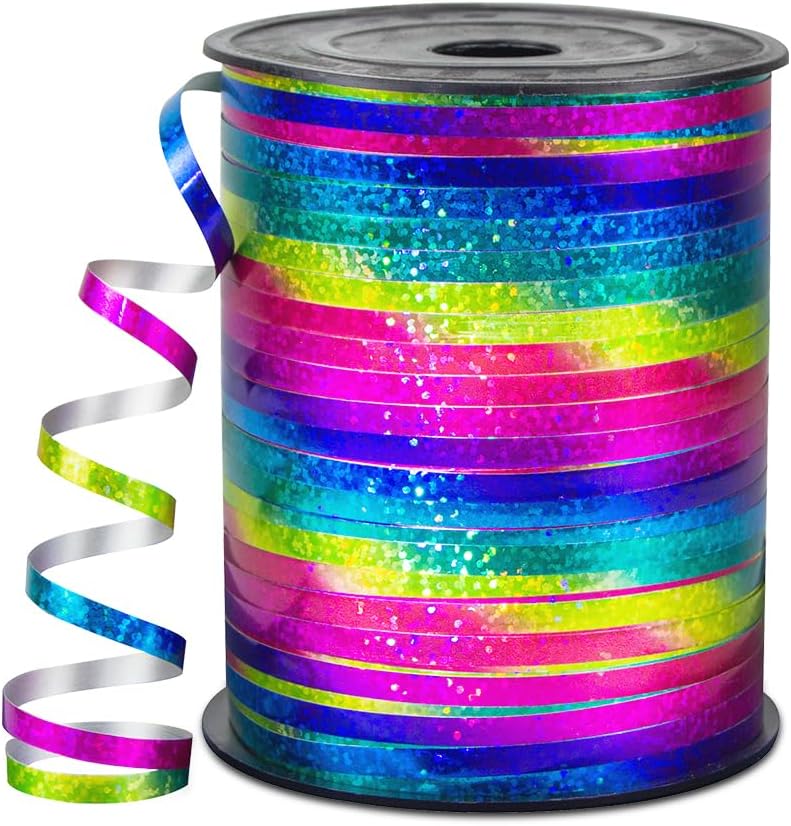 HimBen 500 Yards Curling Ribbon for Gift Wrapping, 3/16" Balloon String for Christmas Valentine Birthday Wedding Party Festival Decoration, Crafts, Flower Bouquet(Shiny Rainbow) - Image 1